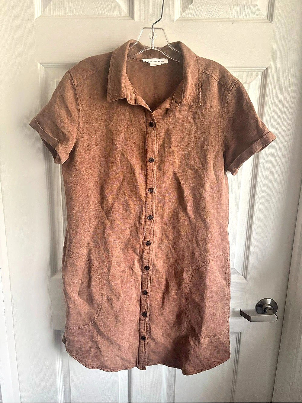 Lucky Brand Brown Button-Front Linen Shirtdress Size